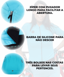 Alternative view of Camisa de Ciclismo Feminina Fiber Celeste Mauro Ribeiro Sports
