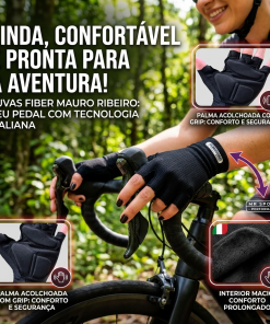 Alternative view of Luvas de Ciclismo Fiber Preto Unissex Mauro Ribeiro Sports