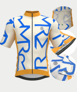 Camisa de Ciclismo Masculina Mangas Curtas Cor Branca e Amarela Identité Mauro Ribeiro Sports