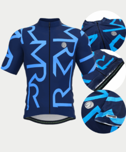 Camisa de Ciclismo Masculina Mangas Curtas Cor Azul Identité Mauro Ribeiro Sports