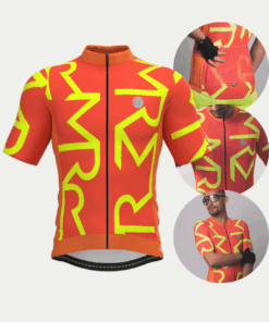 Camisa de Ciclismo Masculina Manga Curta Vermelha e Amarela Identité Mauro Ribeiro