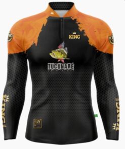 Camisa De Pesca +UV50 Dry Fit Tucunaré Preto Laranja King