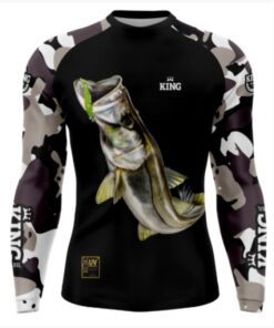 Camisa De Pesca +UV50 Dry Fit Preta Manga Camuflada King