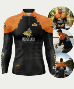 Camisa Masculina De Pesca Preta/Laranja King