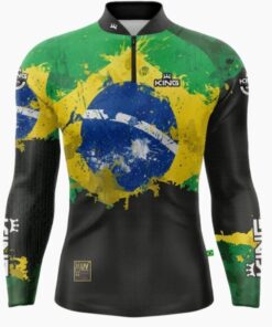 Camisa de Pesca Masculina +UV50 Dry Fit Brasil Preta King