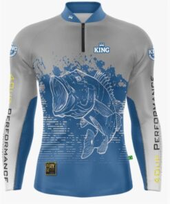 Camisa De Pesca Com Proteção Solar King Tucunaré Azul e Cinza