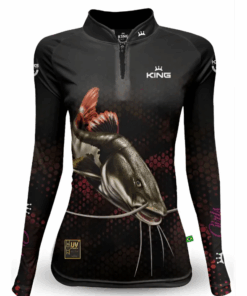 Camisa De Pesca Com Proteção Solar Preta e Vermelha King