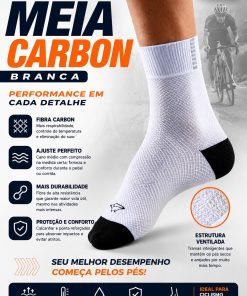 Alternative view of Meia Feminina de Ciclismo Carbon Reflex Branca Mauro Ribeiro