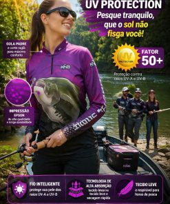 Alternative view of Camisa De Pesca com Proteção Solar Feminina Peixe Tamba Roxa King