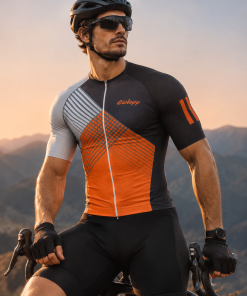 Alternative view of Camisa De Ciclismo Masculina Chess Xadrez Laranja Cinza Ciclopp