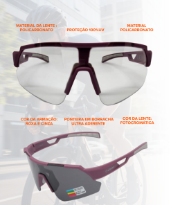 Alternative view of Oculos Ciclismo Lente Fotocromática Roxo Cinza Elleven