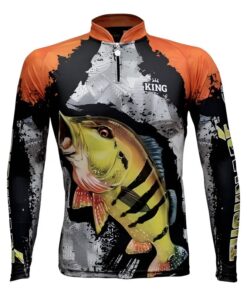 Camisa De Pesca +UV50 Dry Fit Tucunaré Preto Cinza Laranja King