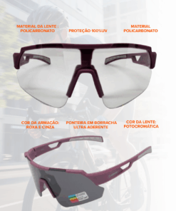 Alternative view of Oculos Ciclismo Lente Fotocromática Roxo Cinza Elleven
