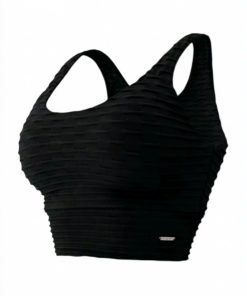 Top Cropped Fitness Preto Alta Sustentação Cós Largo Delicate M&C