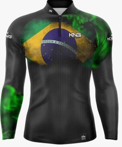 Camisa de Pesca Masculina +UV50 Brasil Patriota Preta King