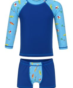 Conjunto Infantil Uv50+ Camiseta Longa E Sunga Azul Desenho Ciacool
