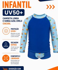 Alternative view of Conjunto Infantil Uv50+ Camiseta Longa E Sunga Azul Emoji Ciacool