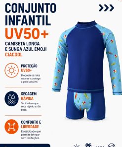 Alternative view of Conjunto Infantil Uv50+ Camiseta Longa E Sunga Azul Desenho Ciacool