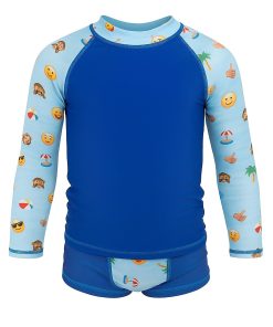 Conjunto Infantil Uv50+ Camiseta Longa E Sunga Azul Emoji Ciacool
